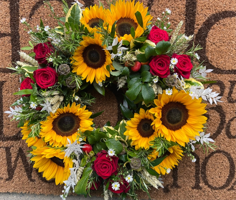 Sunflower & rose rustic wreath