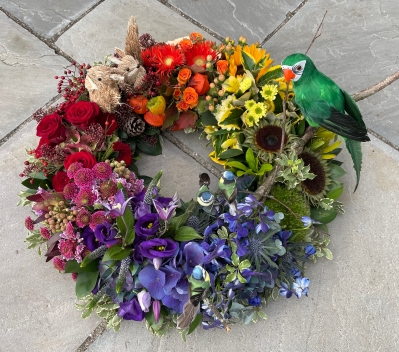 Rainbow wreath with birds