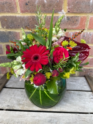 Ruby fish bowl arrangement