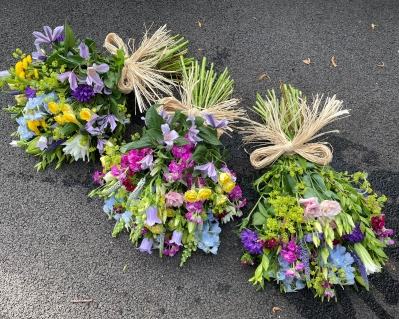 Tied bunch of seasonal flowers